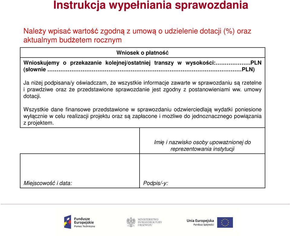 pln (słownie PLN) Ja niżej podpisana/y oświadczam, że wszystkie informacje zawarte w sprawozdaniu są rzetelne i prawdziwe oraz że przedstawione sprawozdanie jest zgodny z