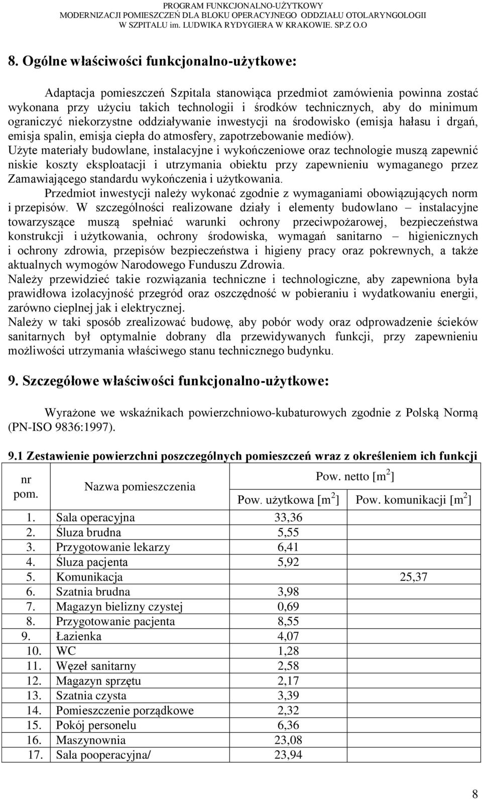 Użyte materiały budowlane, instalacyjne i wykończeniowe oraz technologie muszą zapewnić niskie koszty eksploatacji i utrzymania obiektu przy zapewnieniu wymaganego przez Zamawiającego standardu