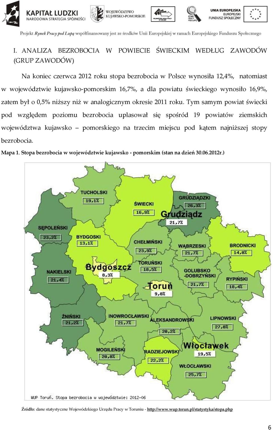 Tym samym powiat świecki pod względem poziomu bezrobocia uplasował się spośród 19 powiatów ziemskich województwa kujawsko pomorskiego na trzecim miejscu pod kątem