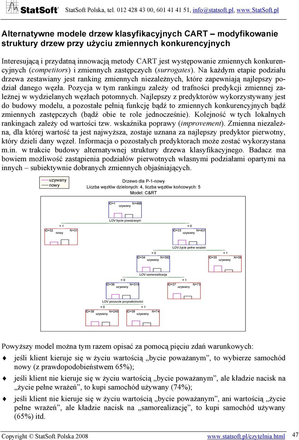 Pozycja w tym rankingu zależy od trafności predykcji zmiennej zależnej w wydzielanych węzłach potomnych.