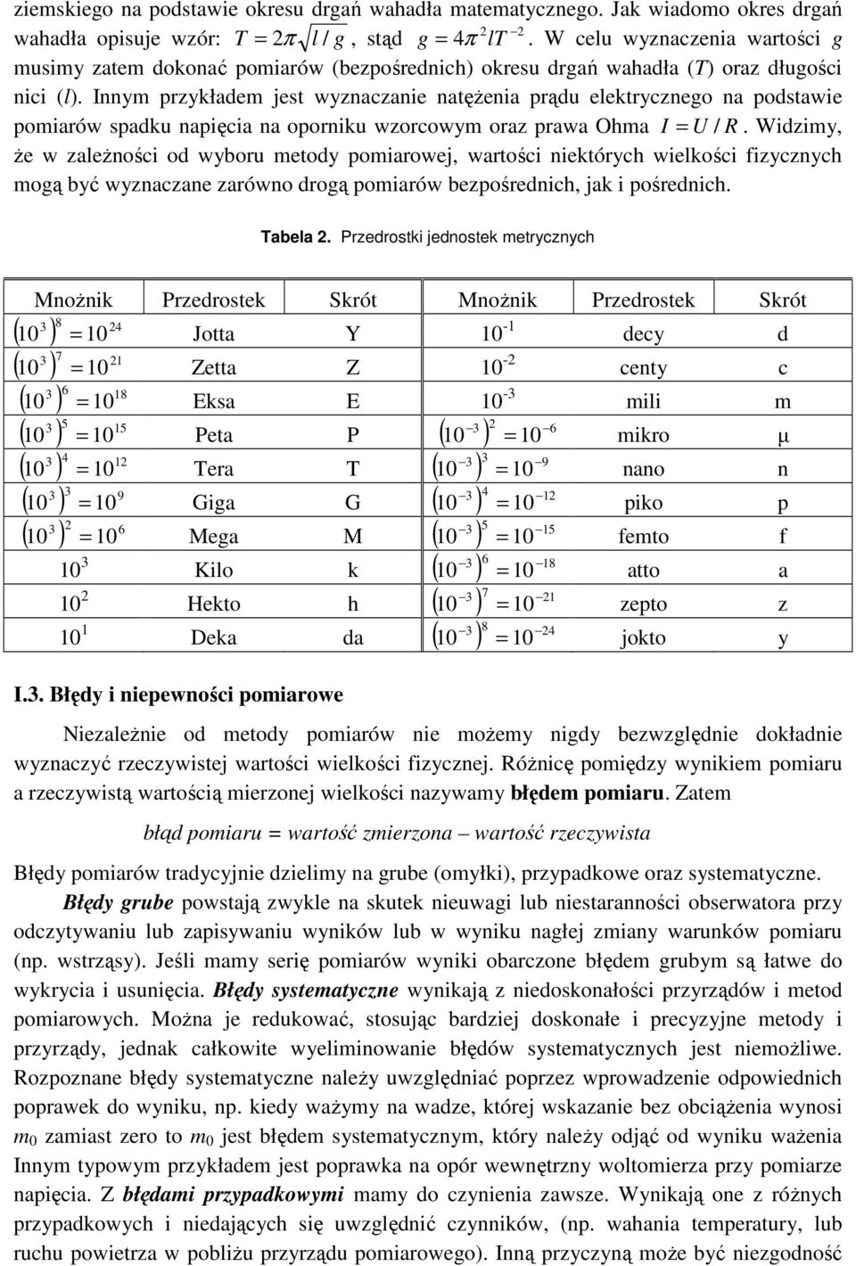 Wdm Ŝe w aleŝoś od wbor meod pomarowej waroś ekór welkoś f mogą bć waae arówo drogą pomarów bepośred jak pośred. Tabela.