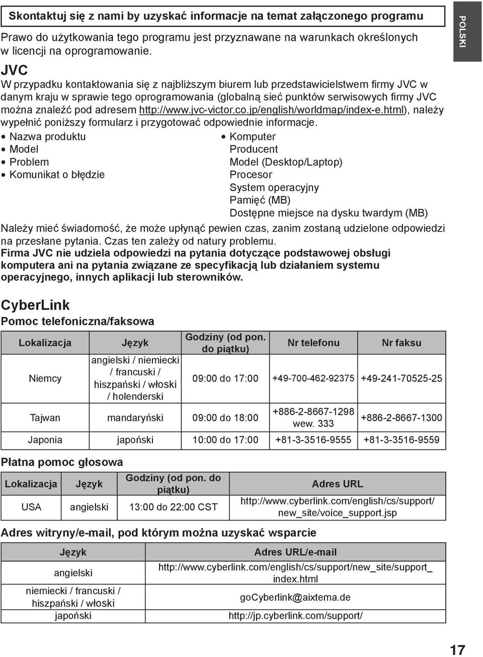 adresem http://www.jvc-victor.co.jp/english/worldmap/index-e.html), należy wypełnić poniższy formularz i przygotować odpowiednie informacje.