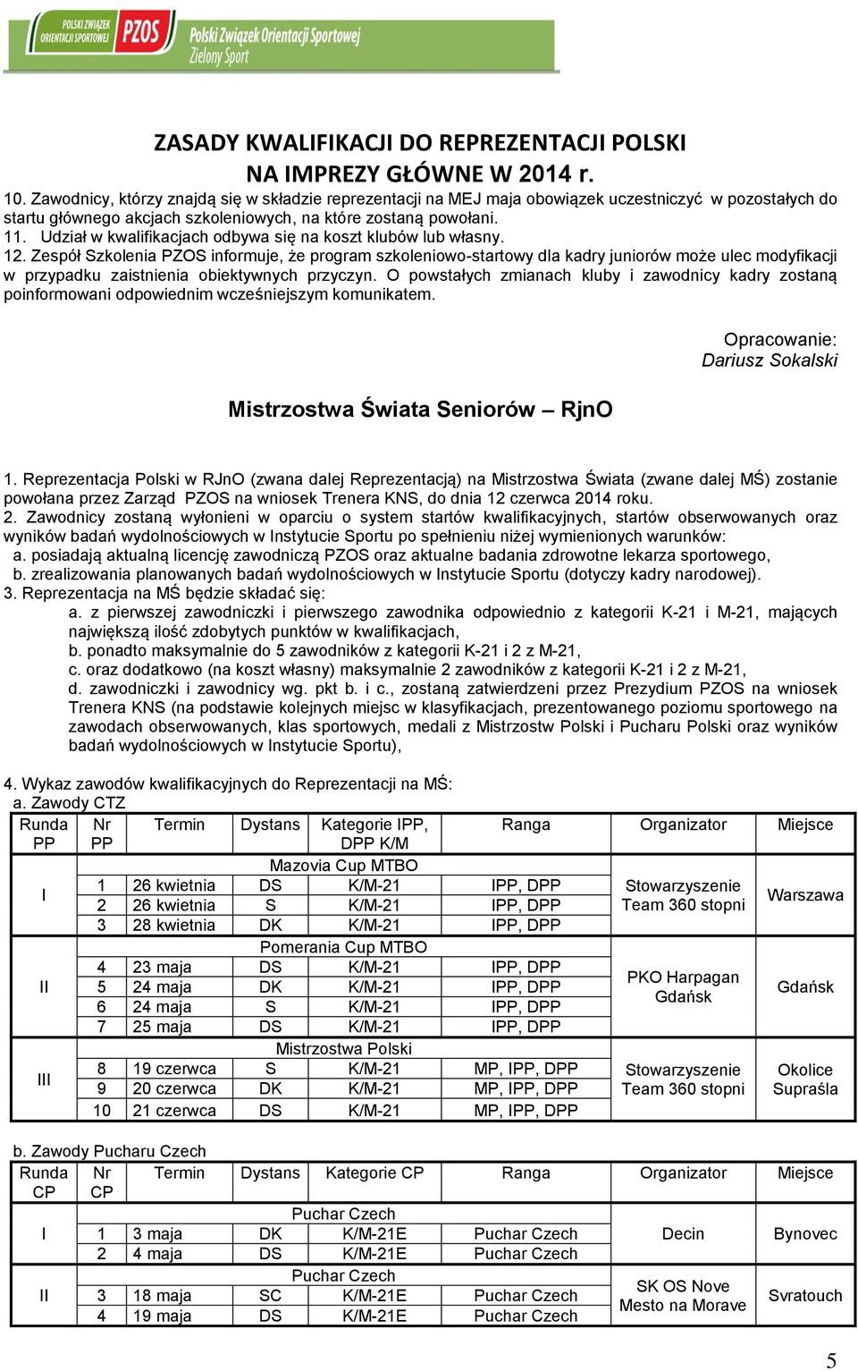 Zespół Szkolenia PZOS informuje, że program szkoleniowo-startowy dla kadry juniorów może ulec modyfikacji w przypadku zaistnienia obiektywnych przyczyn.