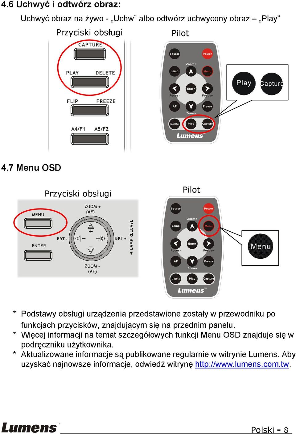 przednim panelu. * Więcej informacji na temat szczegółowych funkcji Menu OSD znajduje się w podręczniku użytkownika.