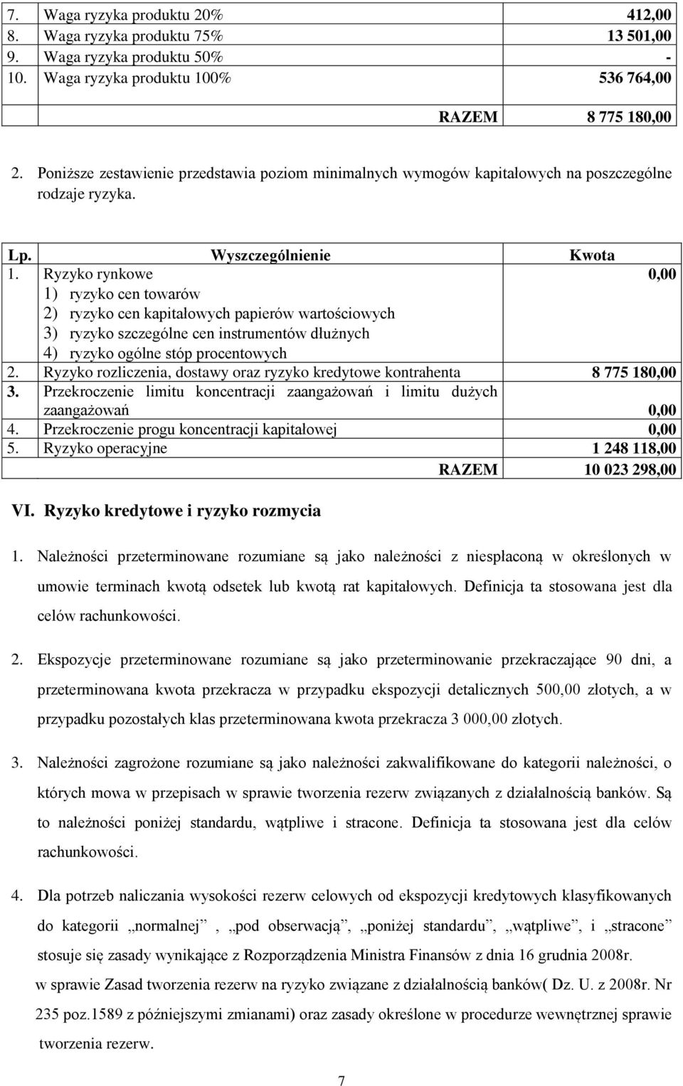 Ryzyko rynkowe 1) ryzyko cen towarów 2) ryzyko cen kapitałowych papierów wartościowych 3) ryzyko szczególne cen instrumentów dłużnych 4) ryzyko ogólne stóp procentowych 2.