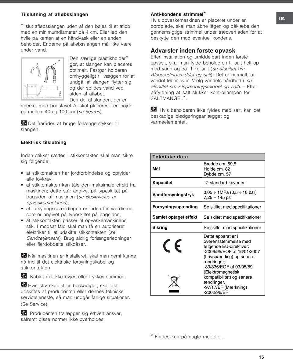 Fastgør holderen omhyggeligt til væggen for at undgå, at slangen flytter sig og der spildes vand ved siden af afløbet.