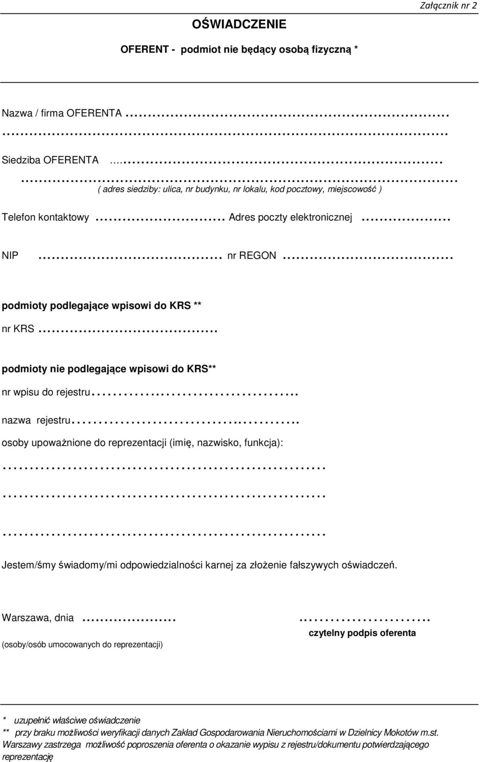 .. podmioty nie podlegające wpisowi do KRS** nr wpisu do rejestru... nazwa rejestru.