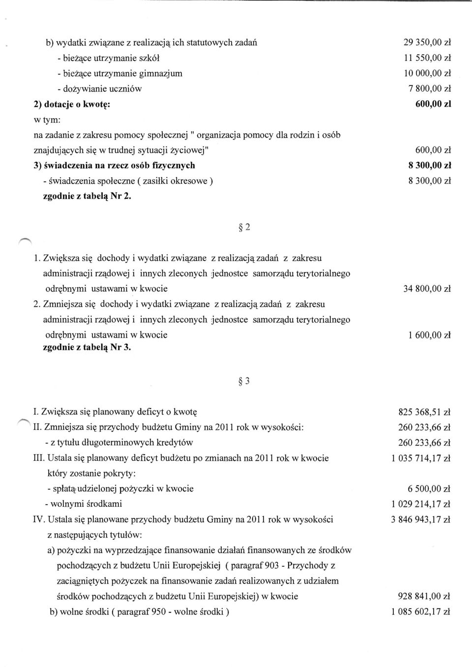 zł - świadczenia społeczne ( zasiłki okresowe ) 8 300,00 zł zgodnie z tabelą Nr 2. 1.