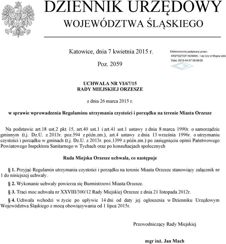 o samorządzie gminnym (t.j. Dz.U. z 2013r. poz.594 z późn.zm.