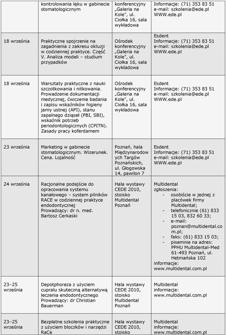 Ciołka 16, sala 18 Warsztaty praktyczne z nauki szczotkowania i nitkowania.