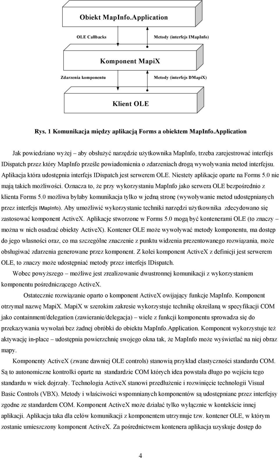 Application Jak powiedziano wyżej aby obsłużyć narzędzie użytkownika MapInfo, trzeba zarejestrować interfejs IDispatch przez który MapInfo prześle powiadomienia o zdarzeniach drogą wywoływania metod