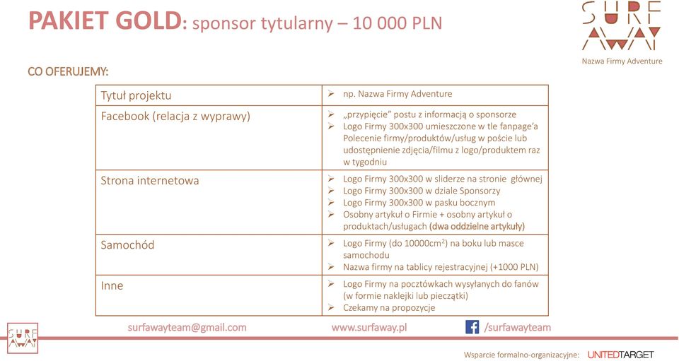 udostępnienie zdjęcia/filmu z logo/produktem raz w tygodniu Strona internetowa Logo Firmy 300x300 w sliderze na stronie głównej Logo Firmy 300x300 w dziale Sponsorzy Logo Firmy 300x300 w pasku