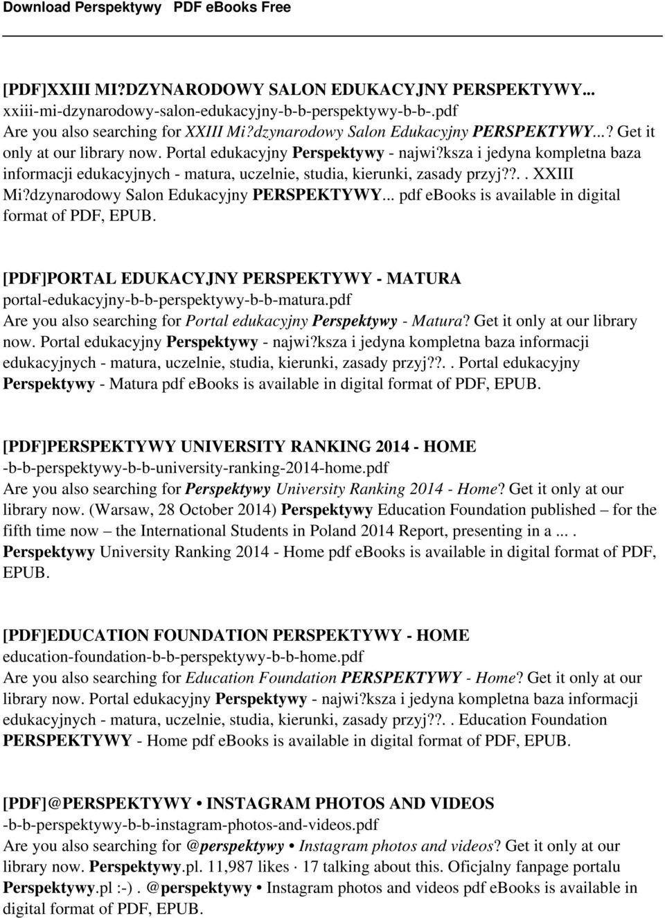 dzynarodowy Salon Edukacyjny PERSPEKTYWY... pdf ebooks is available in digital format of PDF, [PDF]PORTAL EDUKACYJNY PERSPEKTYWY - MATURA portal-edukacyjny-b-b-perspektywy-b-b-matura.