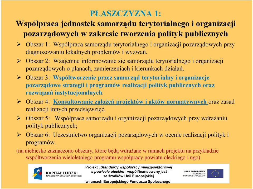 Obszar 3: Współtworzenie przez samorząd terytorialny i organizacje pozarządowe strategii i programów realizacji polityk publicznych oraz rozwiązań instytucjonalnych.