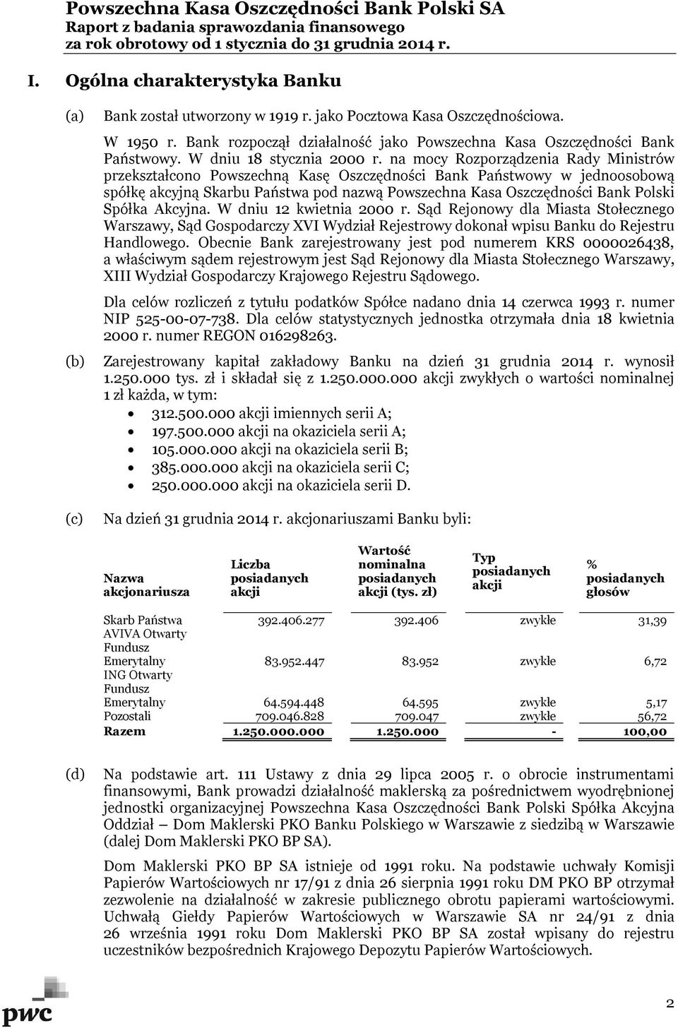 na mocy Rozporządzenia Rady Ministrów przekształcono Powszechną Kasę Oszczędności Bank Państwowy w jednoosobową spółkę akcyjną Skarbu Państwa pod nazwą Powszechna Kasa Oszczędności Bank Polski Spółka