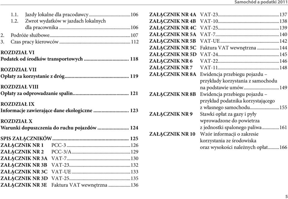 .. 121 ROZDZIAŁ IX Informacje zawierające dane ekologiczne... 123 ROZDZIAŁ X Warunki dopuszczenia do ruchu pojazdów... 124 SPIS ZAŁĄCZNIKÓW... 125 ZAŁĄCZNIK NR 1 PCC-3...126 ZAŁĄCZNIK NR 2 PCC-3/A.