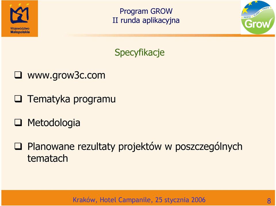 Planowane rezultaty projektów w