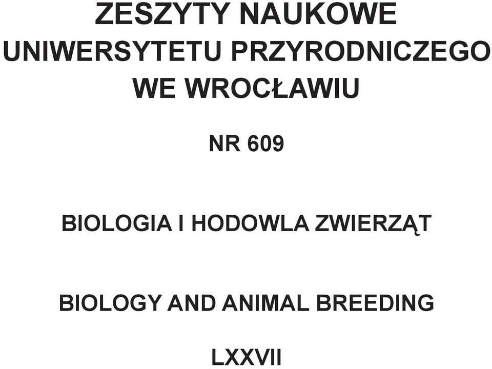 609 Biologia i hodowla zwierząt