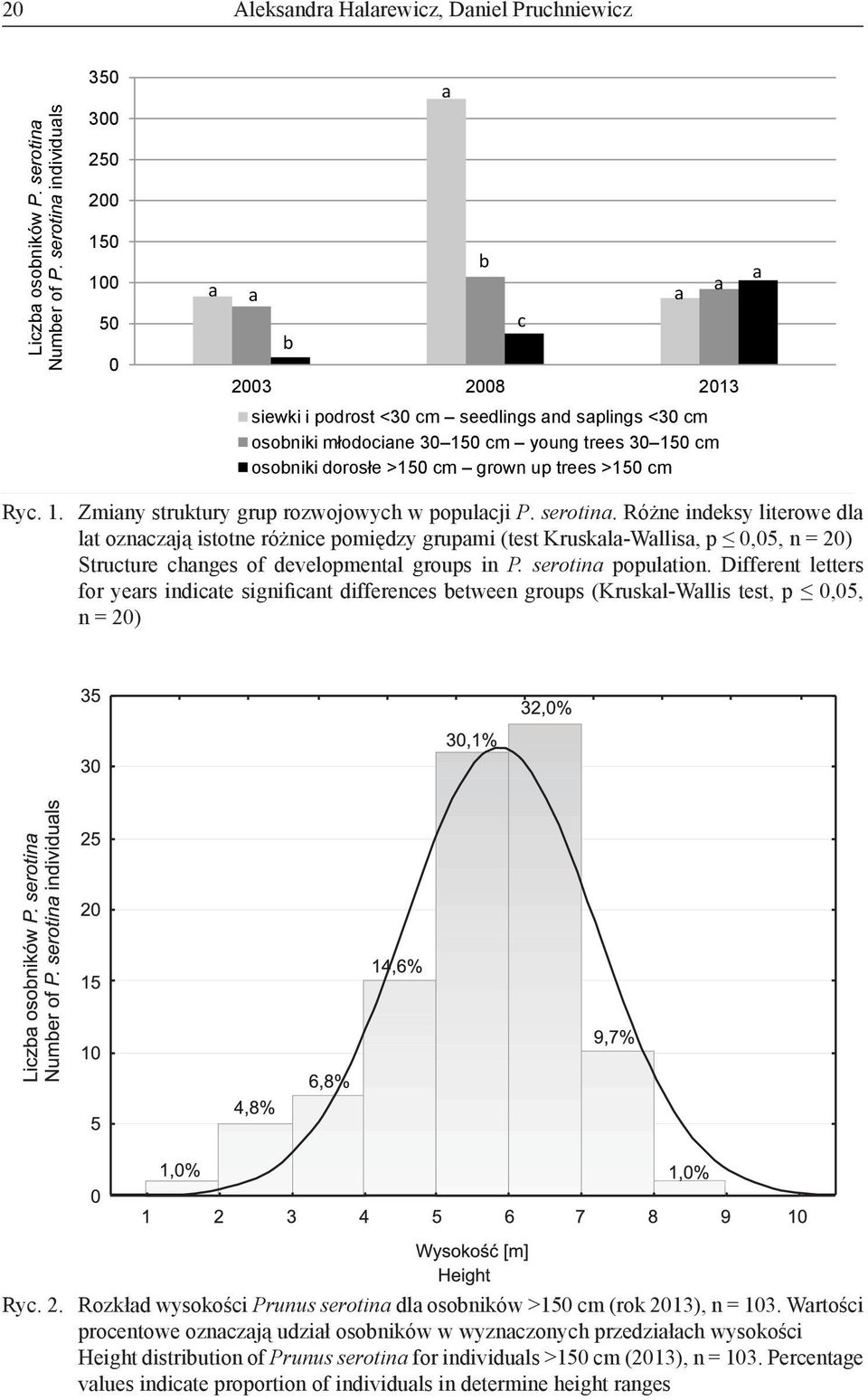 dorosłe >150 cm grown up trees >150 cm Ryc. 1. Zmiany struktury grup rozwojowych w populacji P. serotina.
