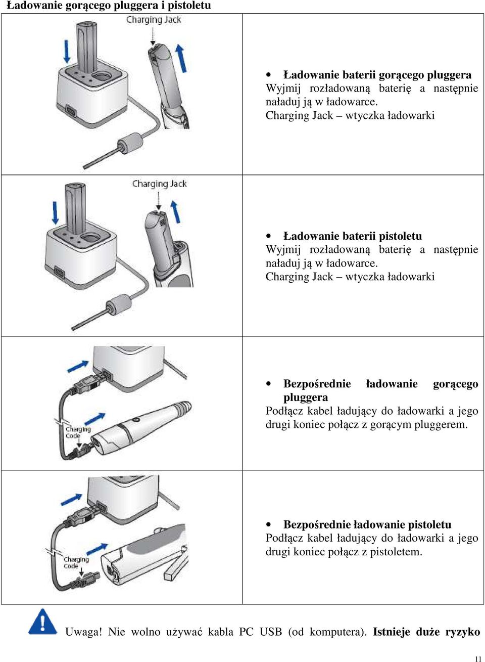 Charging Jack wtyczka ładowarki Bezpośrednie ładowanie gorącego pluggera Podłącz kabel ładujący do ładowarki a jego drugi koniec połącz z gorącym