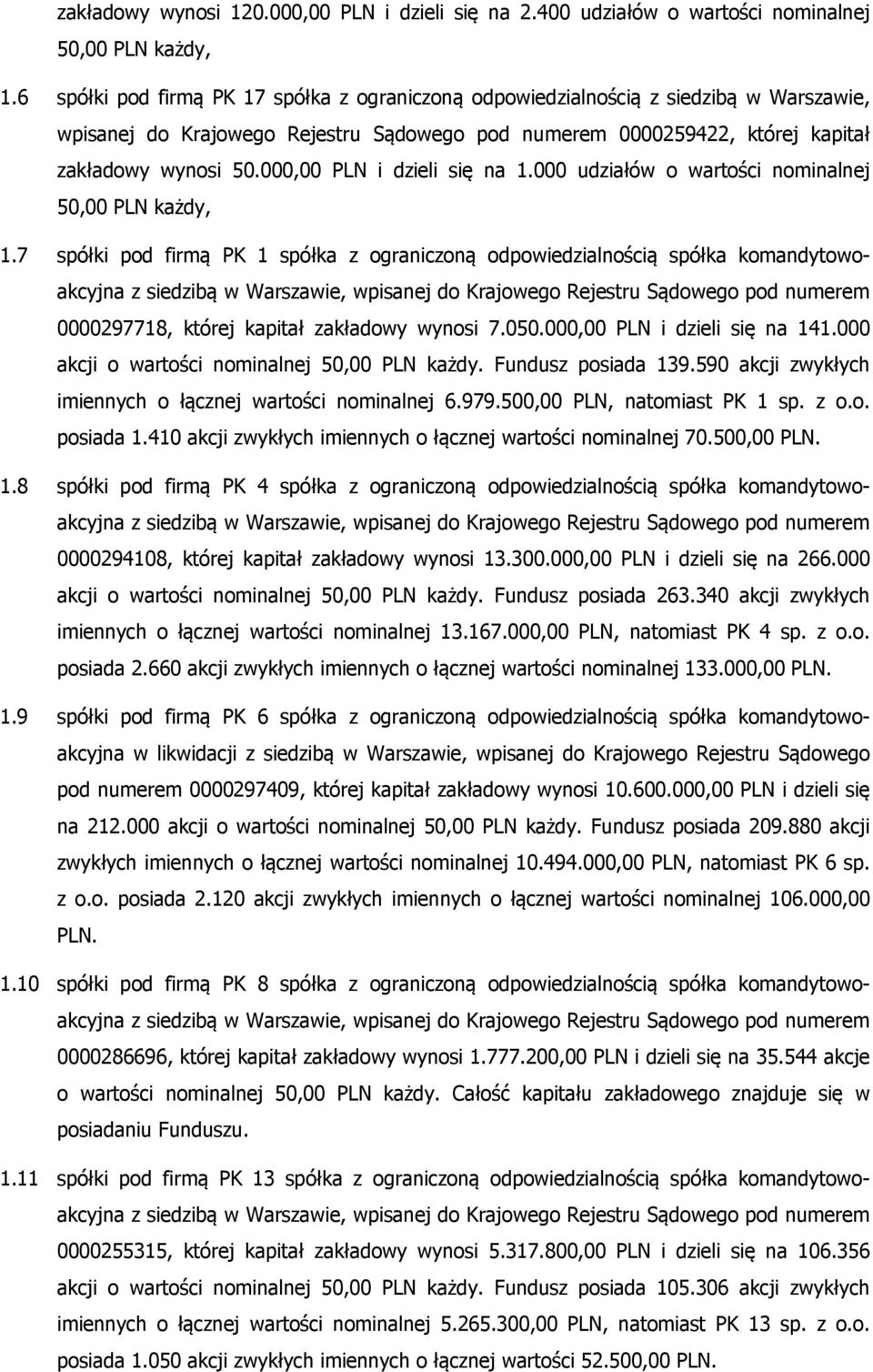 000,00 PLN i dzieli się na 1.000 udziałów o wartości nominalnej 50,00 PLN każdy, 1.