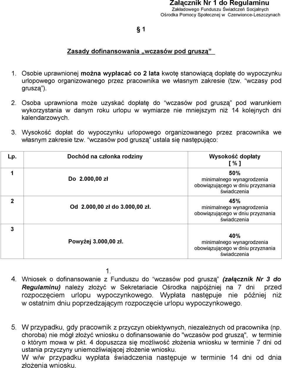 lata kwotę stanowiącą dopłatę do wypoczynku urlopowego organizowanego przez pracownika we własnym zakresie (tzw. wczasy pod gruszą ). 2.