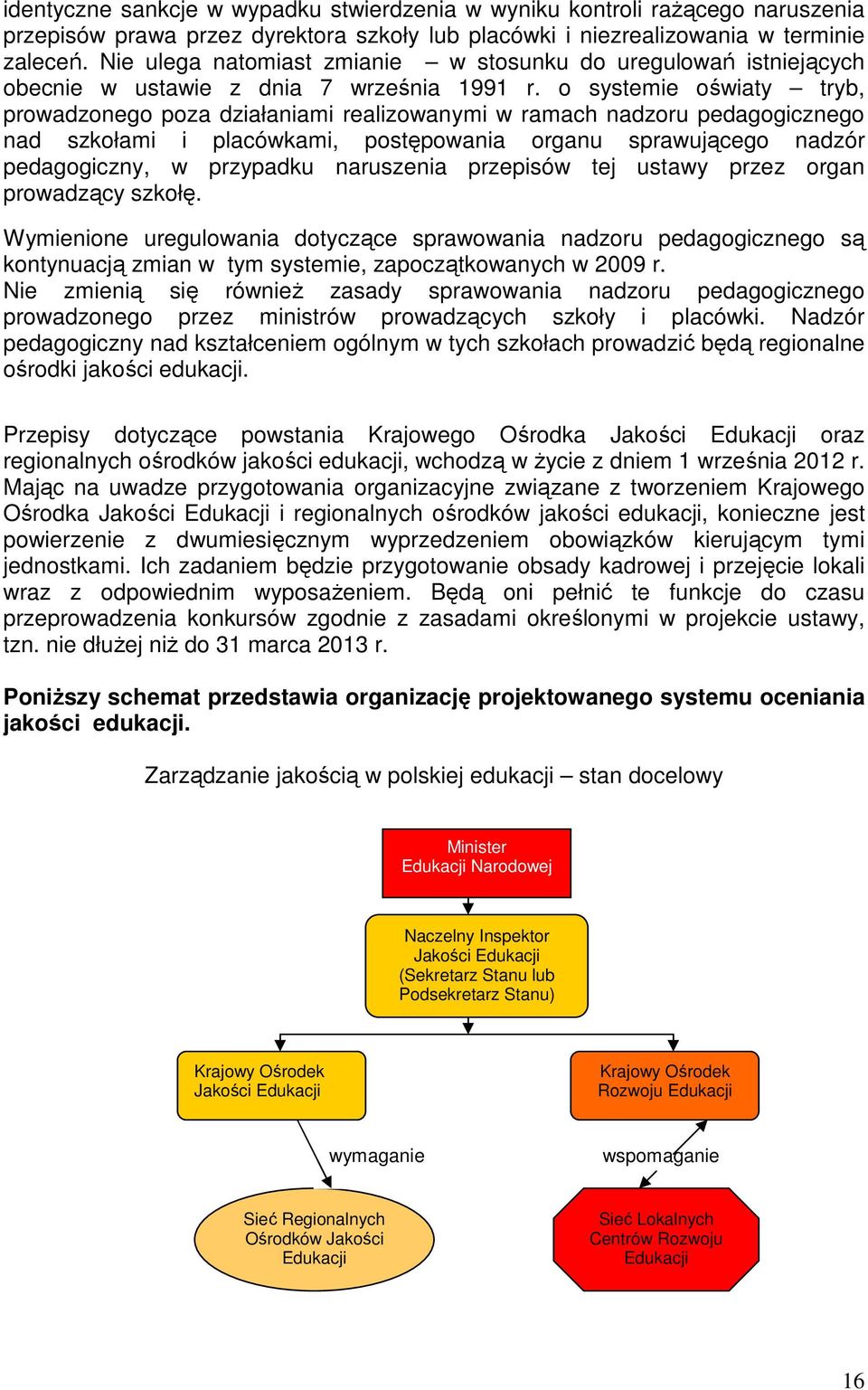 o systemie oświaty tryb, prowadzonego poza działaniami realizowanymi w ramach nadzoru pedagogicznego nad szkołami i placówkami, postępowania organu sprawującego nadzór pedagogiczny, w przypadku