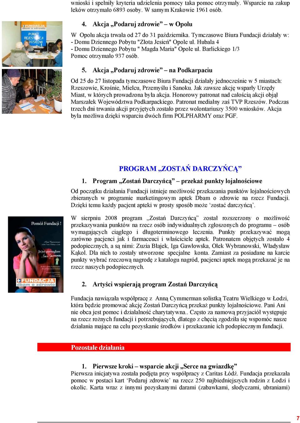 Hubala 4 - Domu Dziennego Pobytu " Magda Maria" Opole ul. Barlickiego 1/3 Pomoc otrzymało 937 osób. 5.