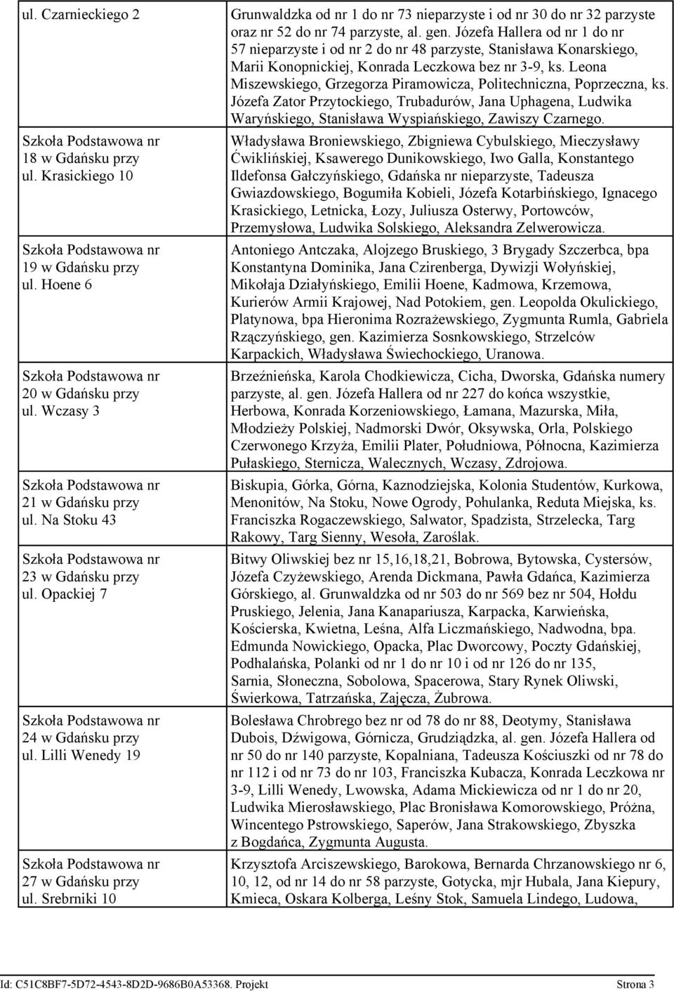 Józefa Hallera od nr 1 do nr 57 nieparzyste i od nr 2 do nr 48 parzyste, Stanisława Konarskiego, Marii Konopnickiej, Konrada Leczkowa bez nr 3-9, ks.