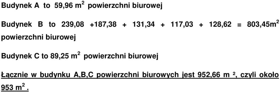 biurowej Budynek C to 89,25 m 2 powierzchni biurowej Łącznie w