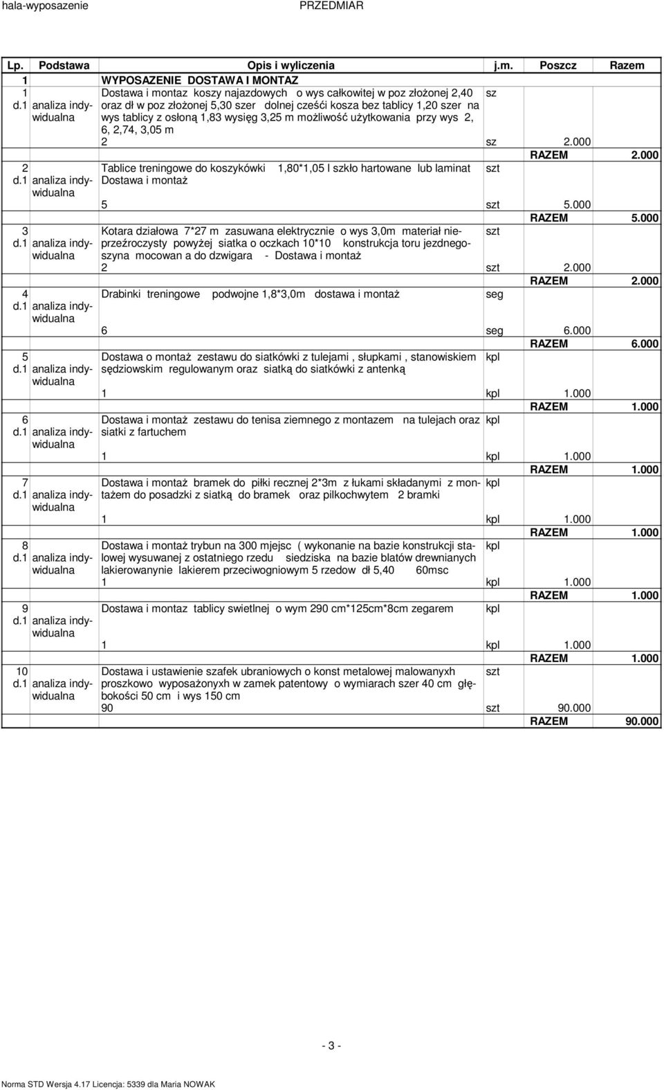 wys tablicy z osłoną 1,83 wysięg 3,25 m moŝliwość uŝytkowania przy wys 2, 6, 2,74, 3,05 m 2 sz 2.