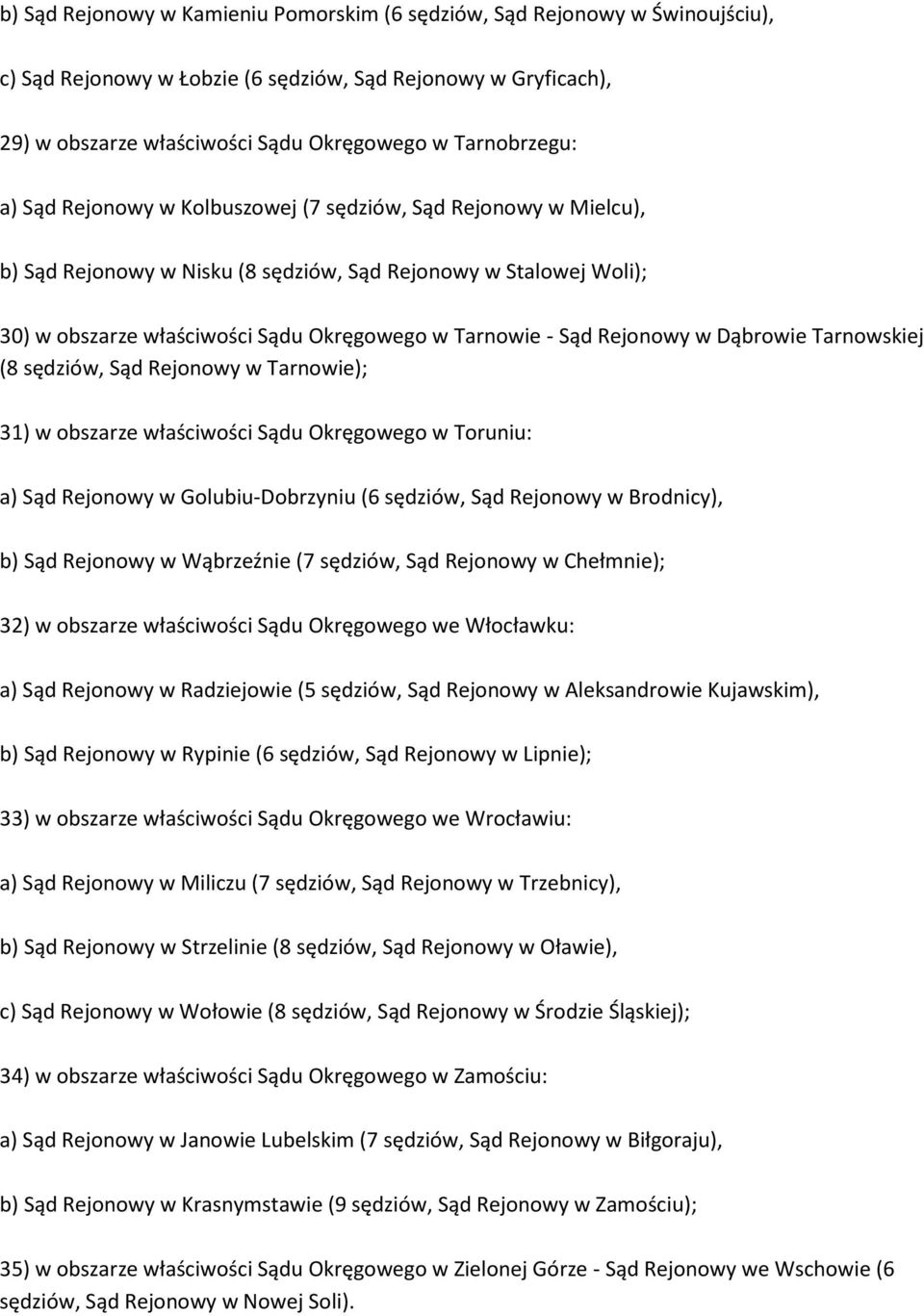 Rejonowy w Dąbrowie Tarnowskiej (8 sędziów, Sąd Rejonowy w Tarnowie); 31) w obszarze właściwości Sądu Okręgowego w Toruniu: a) Sąd Rejonowy w Golubiu-Dobrzyniu (6 sędziów, Sąd Rejonowy w Brodnicy),