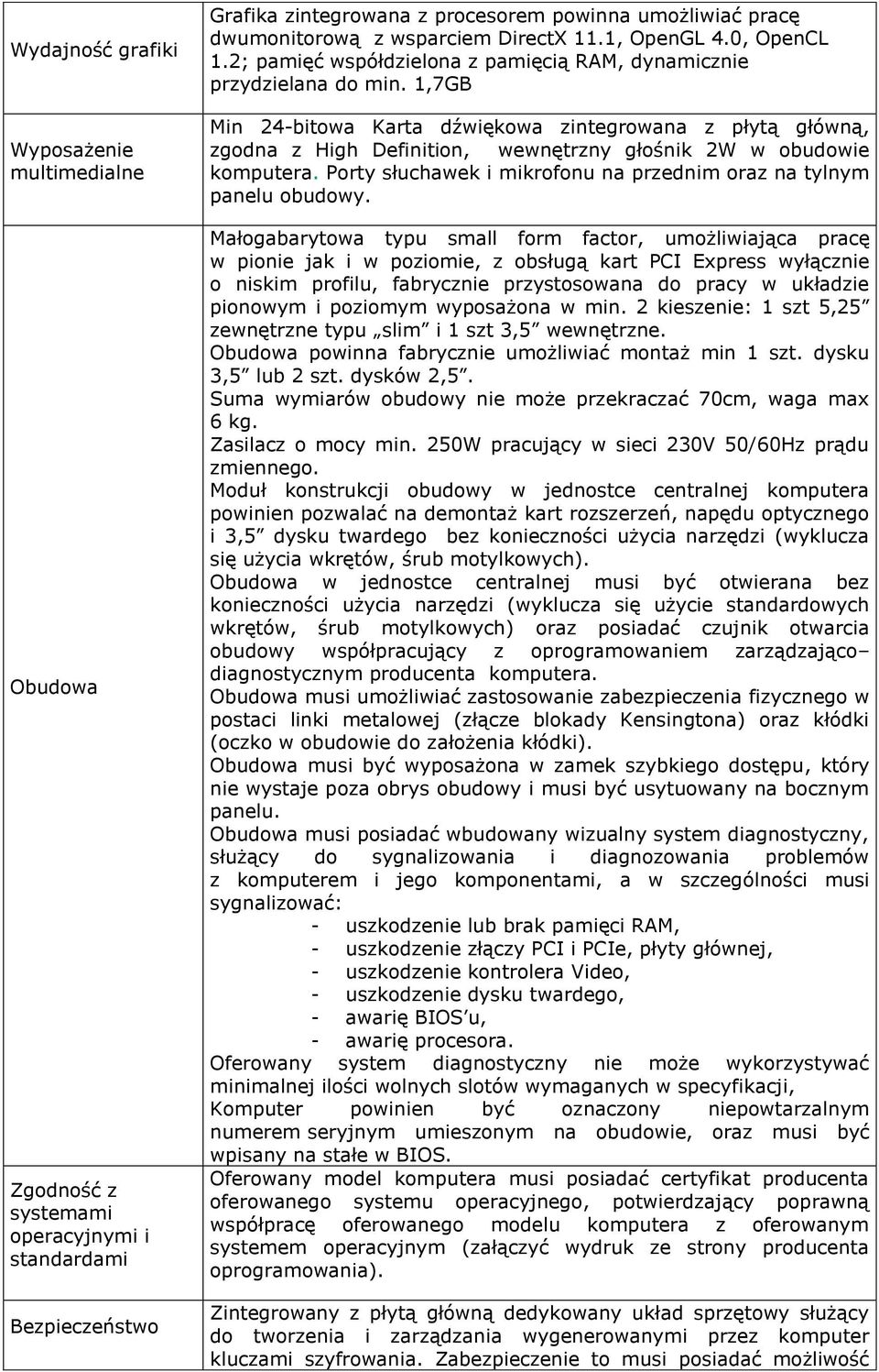 1,7GB Min 24-bitowa Karta dźwiękowa zintegrowana z płytą główną, zgodna z High Definition, wewnętrzny głośnik 2W w obudowie komputera.