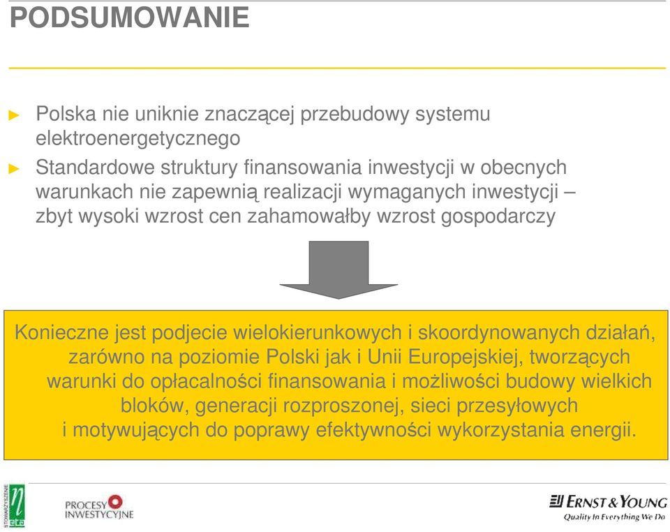 wielokierunkowych i skoordynowanych działań, zarówno na poziomie Polski jak i Unii Europejskiej, tworzących warunki do opłacalności