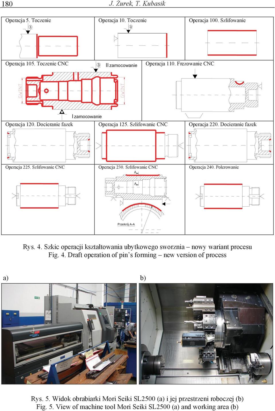 Szlifowanie CNC Operacja 240. Polerowanie A A Przekrój A-A Rys. 4. Szkic operacji ksztatowania ubytkowego sworznia nowy wariant procesu Fig. 4. Draft operation of pin s forming new version of process a) b) Rys.