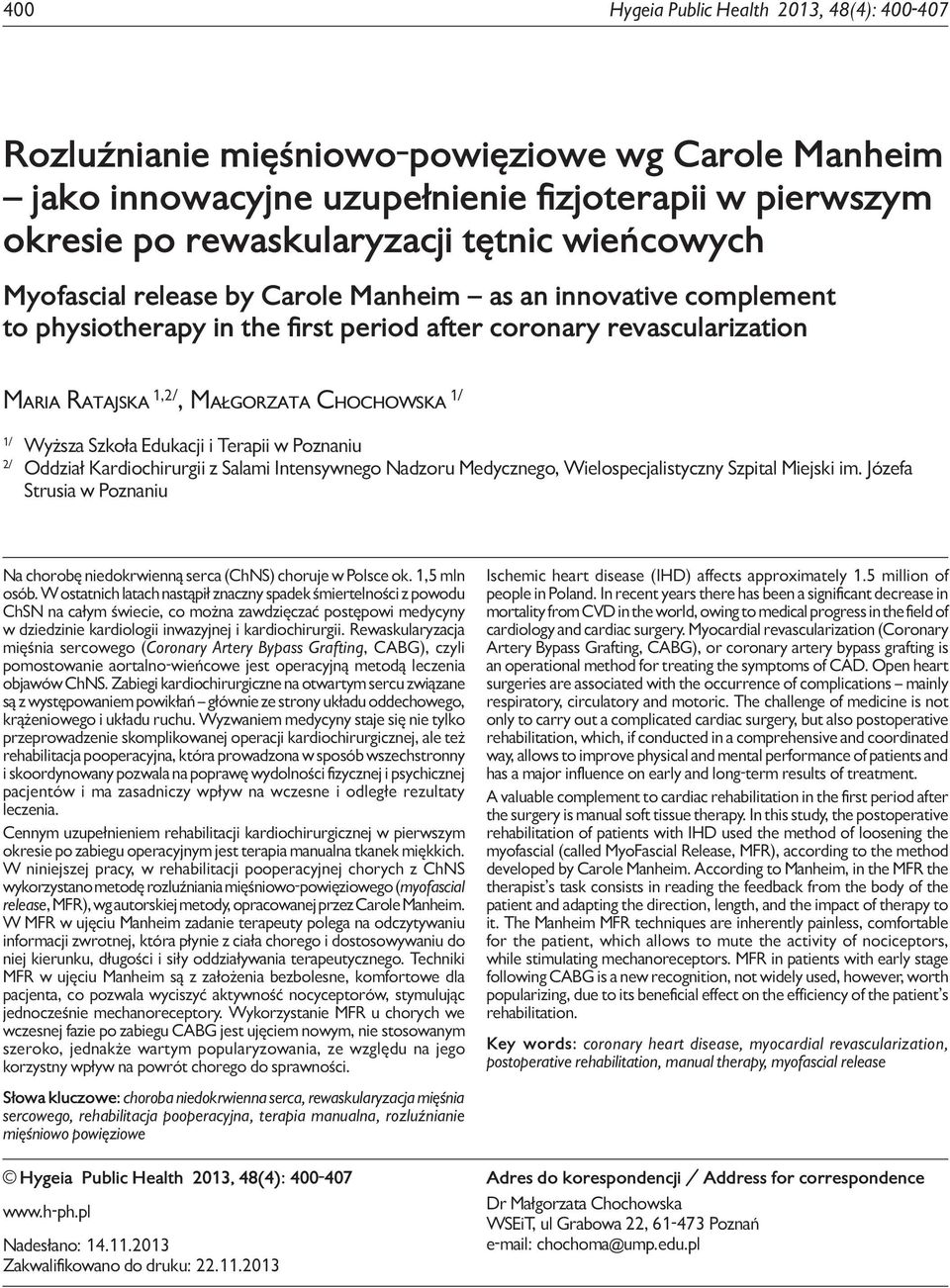 Edukacji i Terapii w Poznaniu 2/ Oddział Kardiochirurgii z Salami Intensywnego Nadzoru Medycznego, Wielospecjalistyczny Szpital Miejski im.