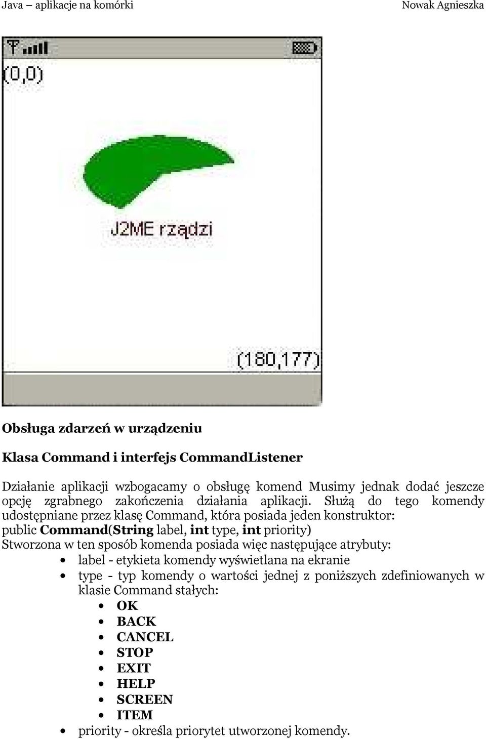 Służą do tego komendy udostępniane przez klasę Command, która posiada jeden konstruktor: public Command(String label, int type, int priority) Stworzona w ten