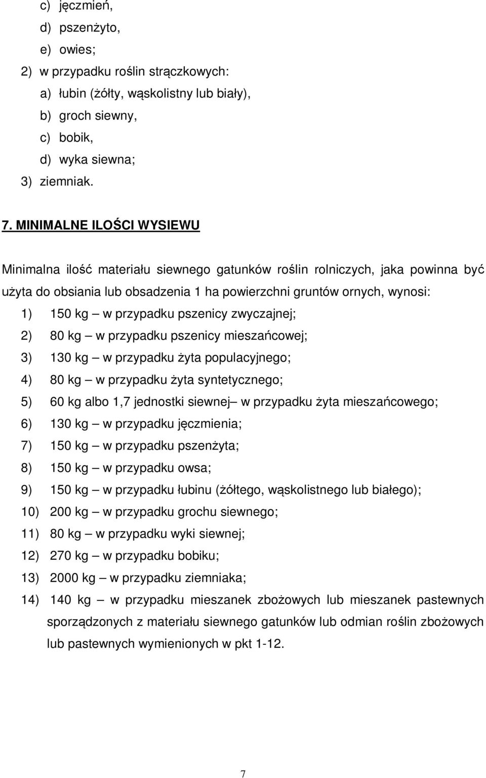 przypadku pszenicy zwyczajnej; 2) 80 kg w przypadku pszenicy mieszańcowej; 3) 130 kg w przypadku żyta populacyjnego; 4) 80 kg w przypadku żyta syntetycznego; 5) 60 kg albo 1,7 jednostki siewnej w