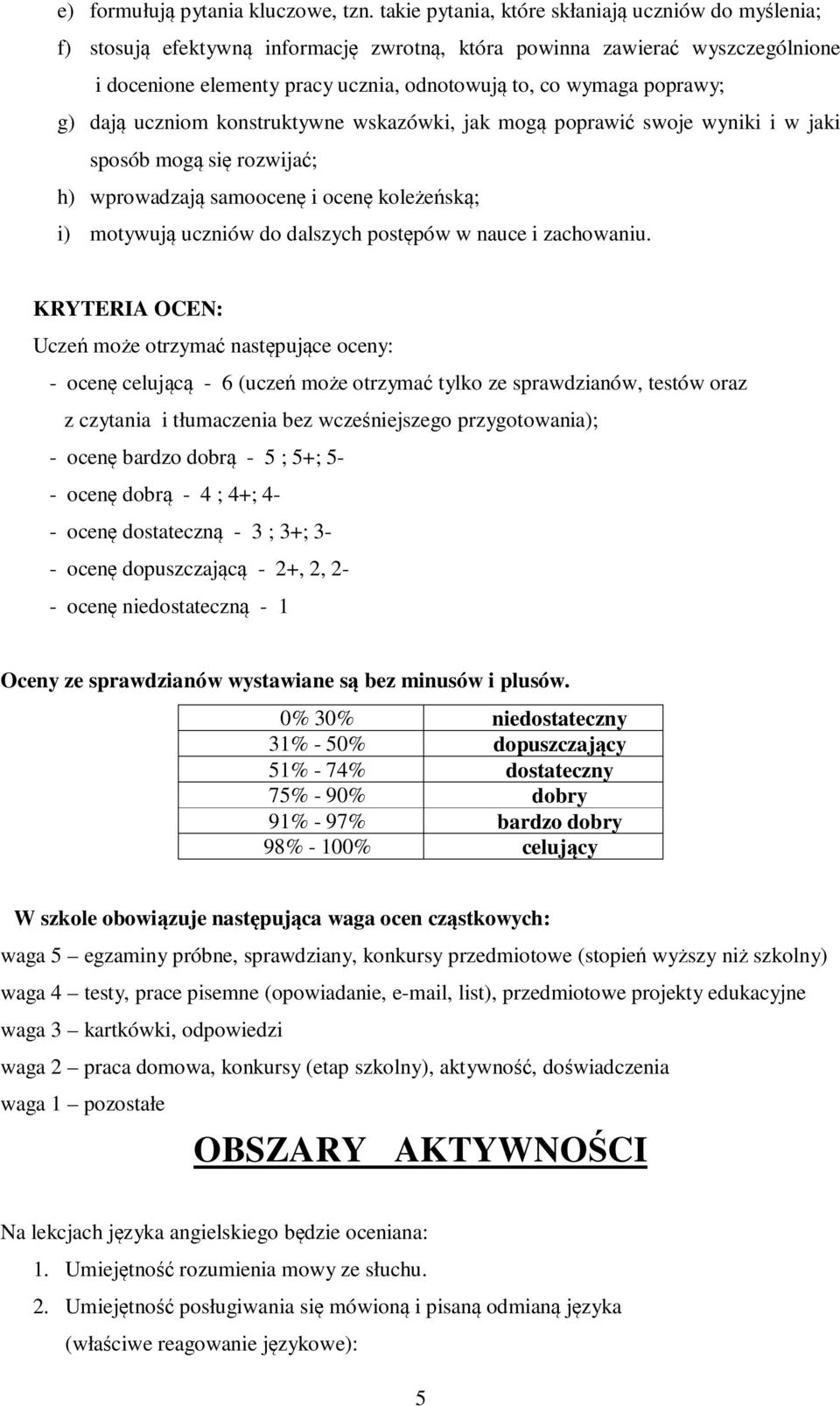 poprawy; g) dają uczniom konstruktywne wskazówki, jak mogą poprawić swoje wyniki i w jaki sposób mogą się rozwijać; h) wprowadzają samoocenę i ocenę koleżeńską; i) motywują uczniów do dalszych