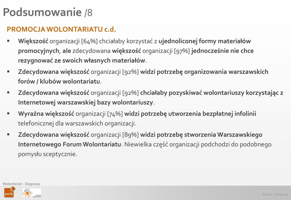 Zdecydowana większość organizacji [92%] chciałaby pozyskiwać wolontariuszy korzystając z Internetowej warszawskiej bazy wolontariuszy.