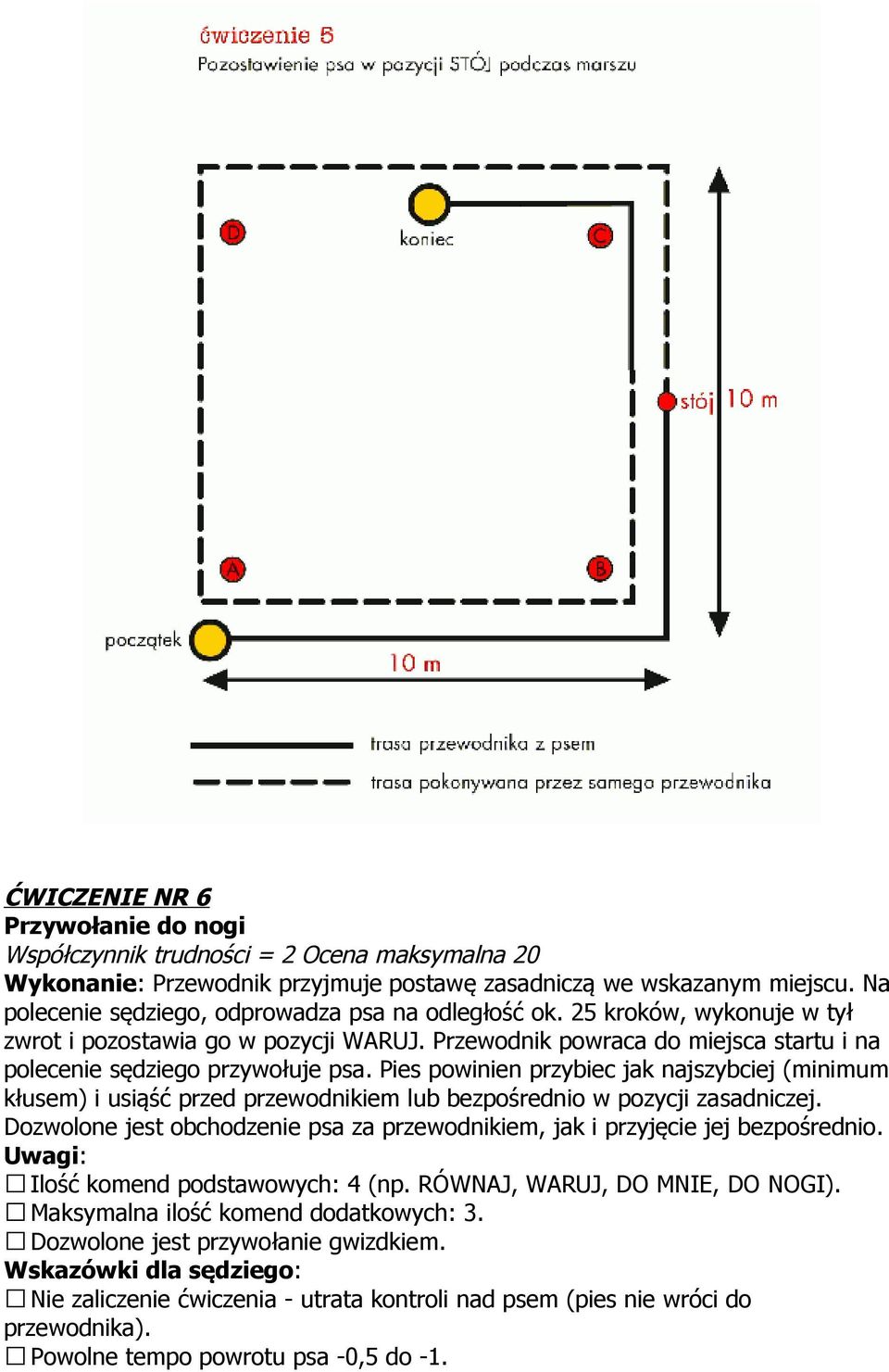 Pies powinien przybiec jak najszybciej (minimum kłusem) i usiąść przed przewodnikiem lub bezpośrednio w pozycji zasadniczej.