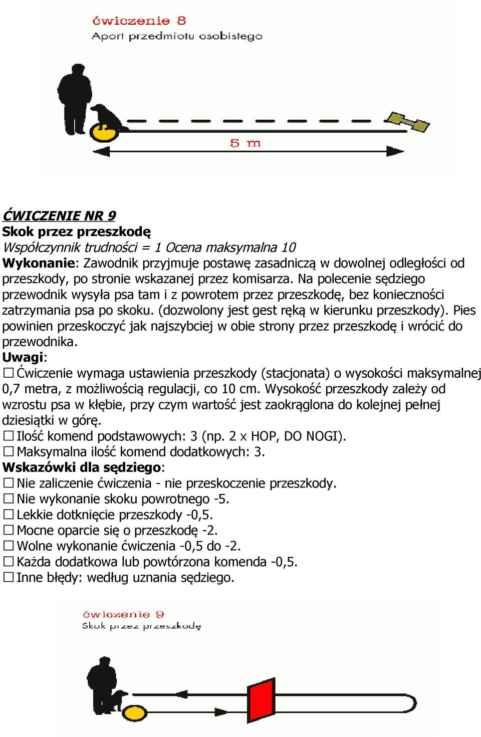 Pies powinien przeskoczyć jak najszybciej w obie strony przez przeszkodę i wrócić do przewodnika.