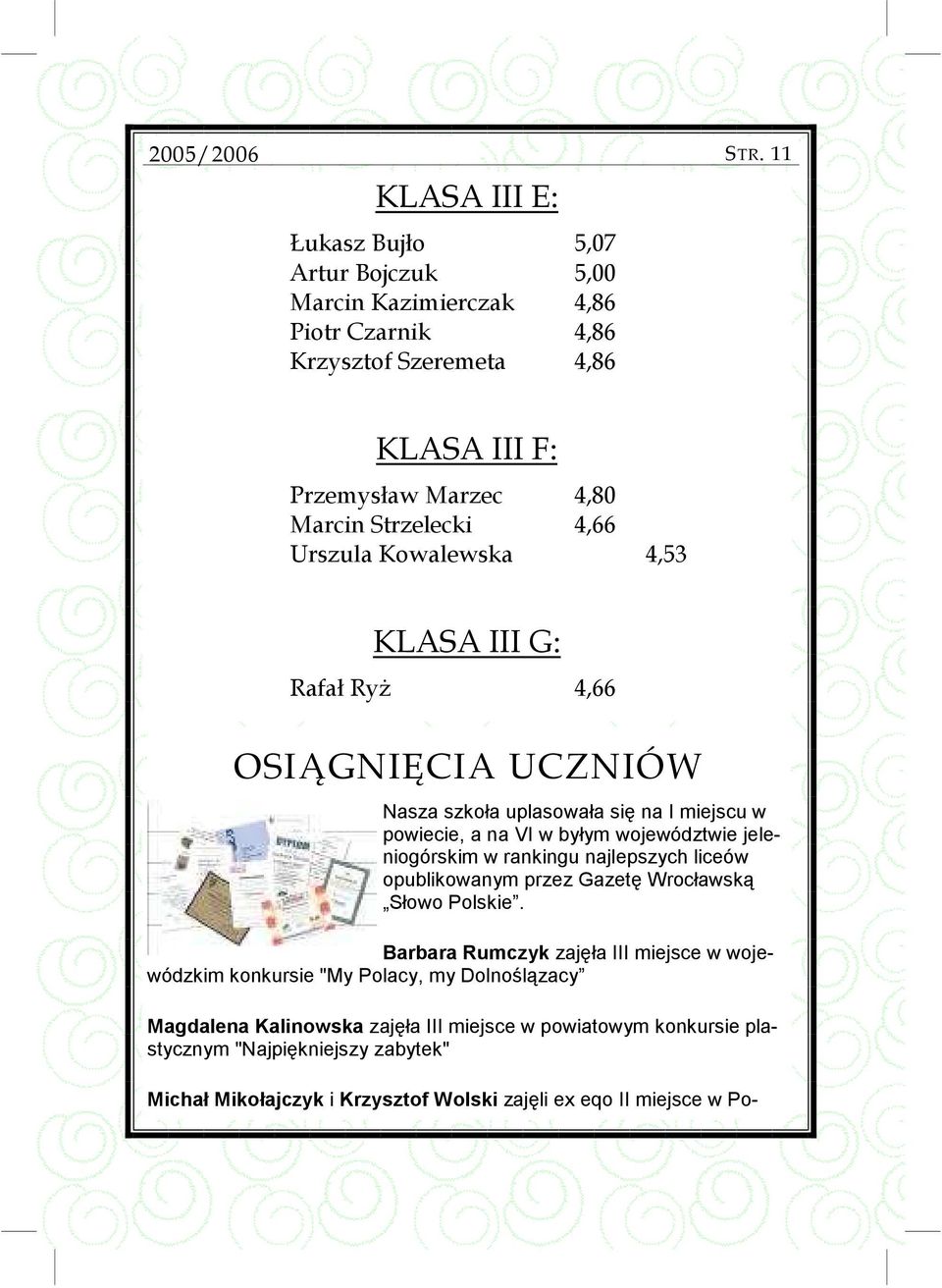 miejscu w powiecie, a na VI w byłym województwie jeleniogórskim w rankingu najlepszych liceów opublikowanym przez Gazetę Wrocławską Słowo Polskie.