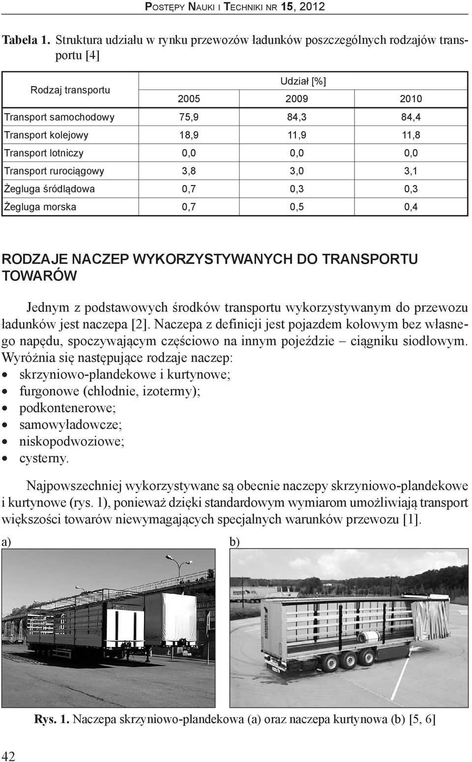 Transport lotniczy 0,0 0,0 0,0 Transport rurociągowy 3,8 3,0 3,1 Żegluga śródlądowa 0,7 0,3 0,3 Żegluga morska 0,7 0,5 0,4 RODZAJE NACZEP WYKORZYSTYWANYCH DO TRANSPORTU TOWARÓW Jednym z podstawowych
