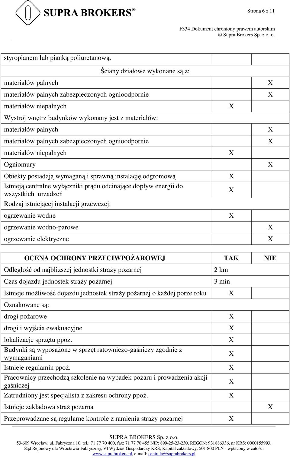 materiałów palnych zabezpieczonych ognioodpornie materiałów niepalnych Ogniomury Obiekty posiadają wymaganą i sprawną instalację odgromową Istnieją centralne wyłączniki prądu odcinające dopływ