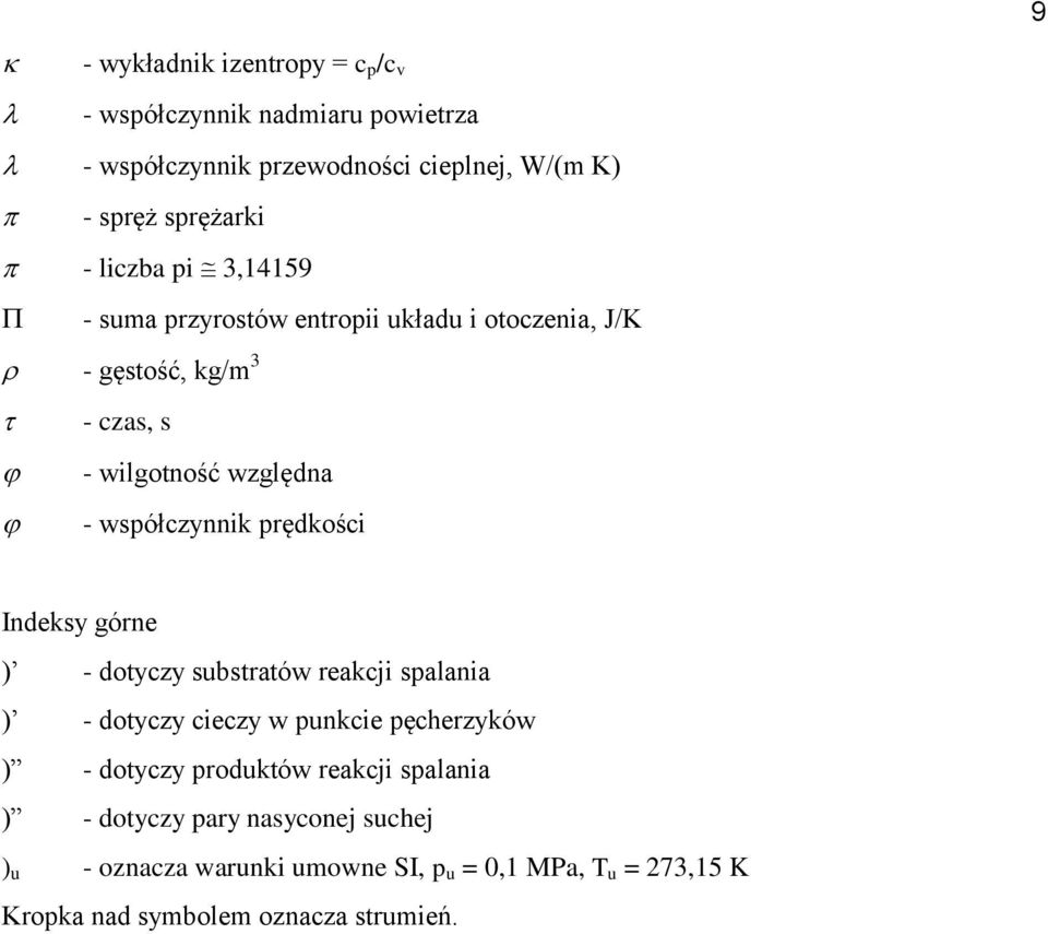 prędkości Indeksy górne ) - dotyczy substratów reakcji spalania ) - dotyczy cieczy w punkcie pęcherzyków ) - dotyczy produktów reakcji