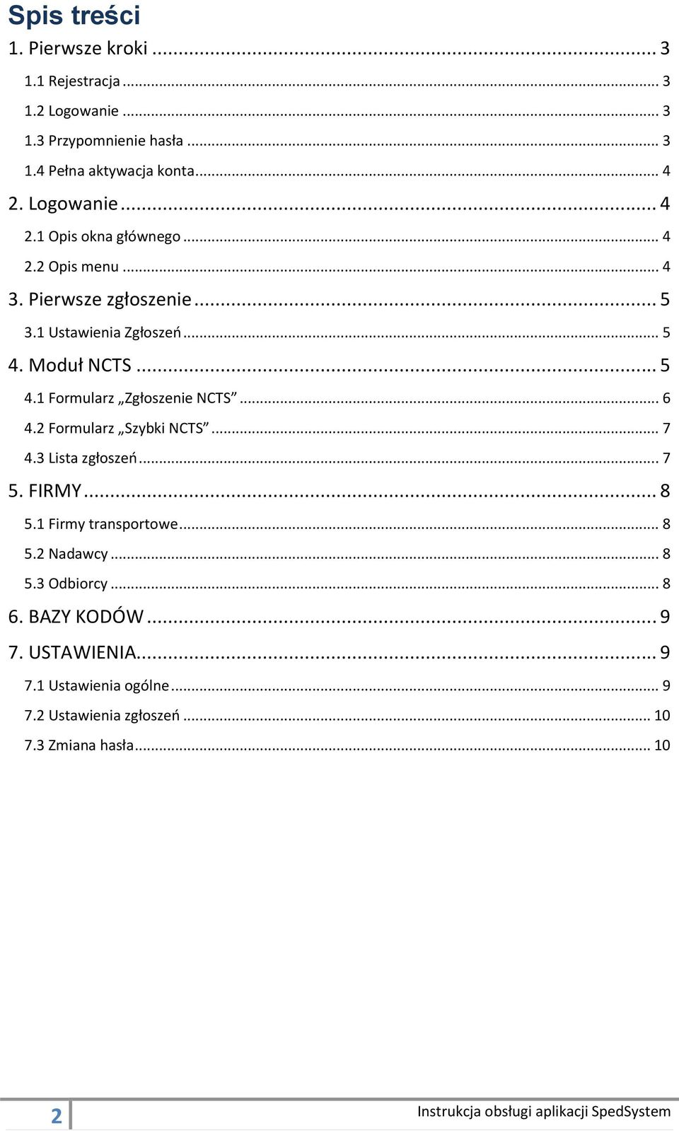 Moduł NCTS... 5 4.1 Formularz Zgłoszenie NCTS... 6 4.2 Formularz Szybki NCTS... 7 4.3 Lista zgłoszeo... 7 5. FIRMY... 8 5.