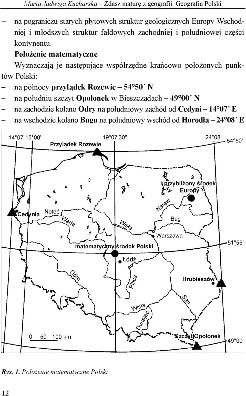 Położenie matematyczne Wyznaczają je następujące współrzędne krańcowo położonych punktów Polski: na północy przylądek Rozewie
