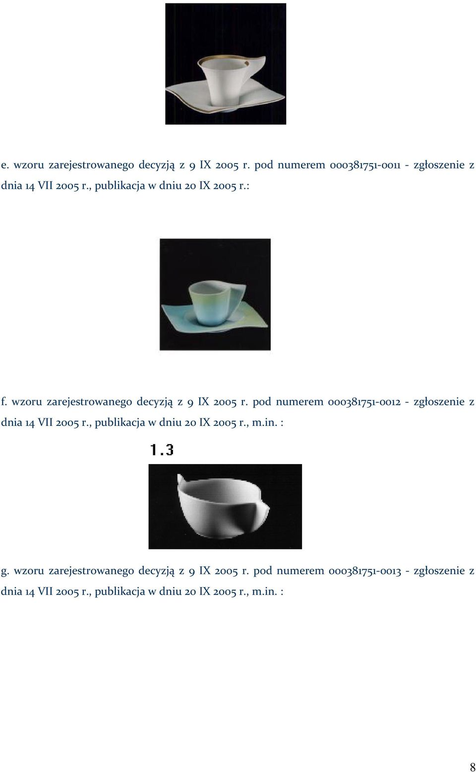 pod numerem 000381751 0012 zgłoszenie z dnia 14 VII 2005 r., publikacja w dniu 20 IX 2005 r., m.in. : g.