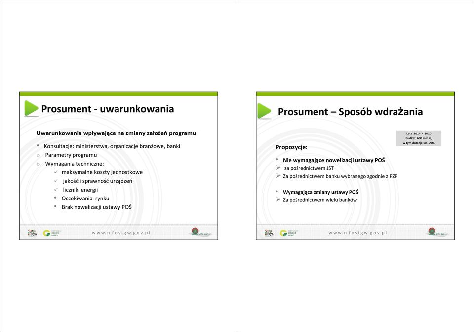 energii Oczekiwania rynku Brak nowelizacji ustawy POŚ Propozycje: Nie wymagające nowelizacji ustawy POŚ za pośrednictwem JST Za